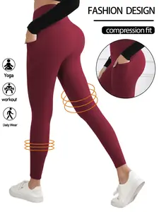 Women's Elastic Fitness Leggings with Pockets, Gym Workout Leggings, Casual Tight Sport Pants, Fashionable Outerwear Bottoms