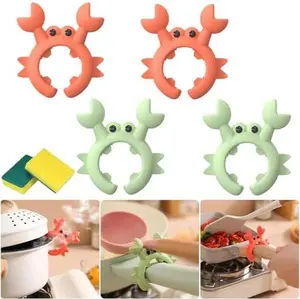 4 Pcs Crab Spatula Holder, Crab Spoon Holder for Pot, Crab Utensil Rest, Creative Crab Shaped Spatula Rack, Silicone Multifunctional Cute Crab Spatula Holder Anti-overflow Clip