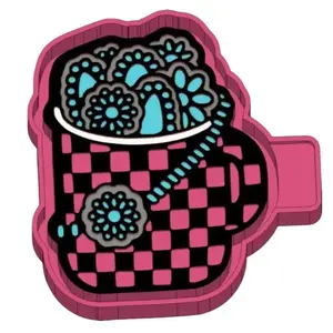 Turquoise Stones & Checkered Cup Freshie Mold & 3D Printed Mold Housing Option