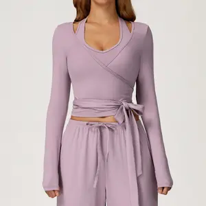 Unique and stylish brushed yoga long-sleeve one-piece strappy yoga outfit, outdoor high-end sports and fitness wear