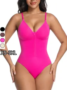 Seamless Soft Shaping Bodysuit for Women – Front Zipper, Slim Straps, Spaghetti Strap & No Panty Lines, Shapewear, Everyday