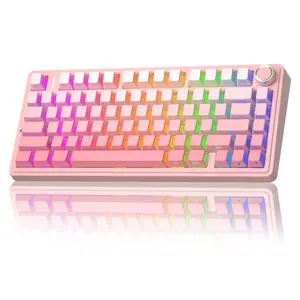 [Silent] AULA F75 Pro Wireless Mechanical Keyboard, Creamy Gradient Pink, Silent Feather Switches, Triple-Side Shine Keycaps, Tri-Mode BT/2.4G/USB-C, Hot Swappable,RGB Gaming Keyboard for PC Laptop