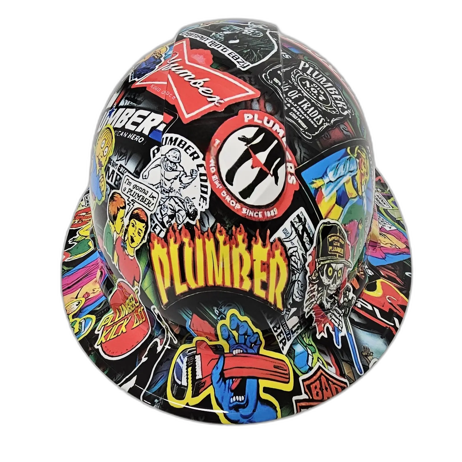 Plumber Trade Sticker Bomb - Custom Hydro Dipped Full Brim Hard Hat