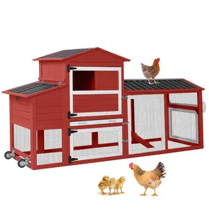 Aivituvin Mobile Chicken Tractor AIR61, Chicken Coops on Wheels for 2-3 Chickens, 18.49ft² - Chicken Coop-Red