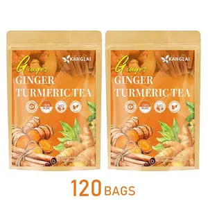 KANGLAI 120Bags Turmeric Tea with Spices: Turmeric, Ginger, Cinnamon. 100% natural, pure, powdered, dairy-free, sugar-free. Vegan, gluten-free, keto-friendly, caffeine-free. 60 Bags herbal remedy Value Pack Filled with Tea