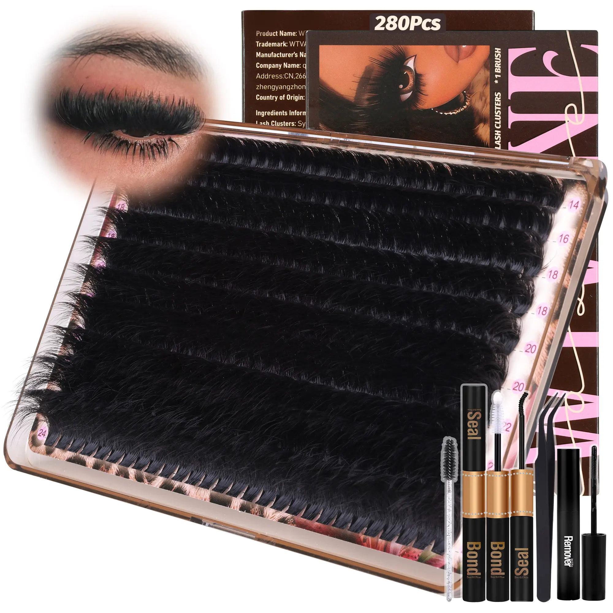 WTVANE 280Pcs Thick Lash Clusters 260D Dramatic Lash Clusters 14-24mm Mega Volume Cluster Eyelash Extensions D Curl Fluffy Individual Lash Clusters with Soft Thin Band Professional Salon Lash Extensions Look Ultra Dense & Long Extensions Empress Look