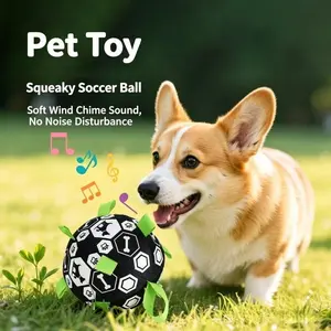 Plush Squeaky Dog Soccer Ball Durable Interactive Chew Toy With Bell For Teeth Grinding Boredom Relief & Training For All Dogs