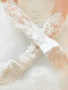 Elegant Long Satin Bride Gloves, Vintage Lace Wedding Dress Gloves, Satin Evening Gloves, Bridal Accessories, Slimming Arm Cover Gloves