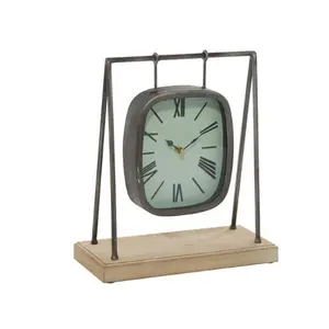 DecMode 12" Gray Wood Pendulum Clock with Wood Base
