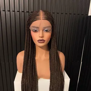 High-Quality 40in Unisex Long Length Micro Braid African 360 Full Lace Wig with Tapered Ends, Fiber Hair Blend Lace, Scalp Illusion, Medium Cap Size (21.5-22.5in)