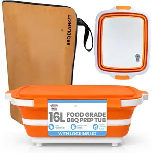 BBQ Prep Tub with BBQ Blanket, 16L Multifunctional Camping  Board with Locking Lid,  Meat Resting Bag for , Collapsible Dish Basin for Marinating  (Large 16L)