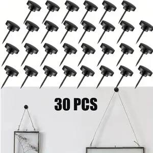 30 Packs Picture Hanging Metal Nails, Flat Decorative Push Pins for Cork Board and Wooden Photo Wall Picture Hanging Nails (Black)