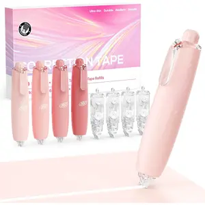 6MM Retractable Gradient Correction Tape, Easy to Use -Resistant 4 count White Out Tape with 4 Extra Refills, Pen Shaped, Smooth & Quick Dry Whiteout for School, Office Supplies (Pink)