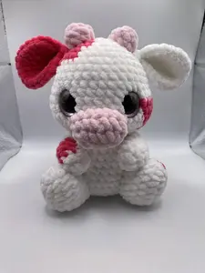 Hand Crocheted White and Pink Cow