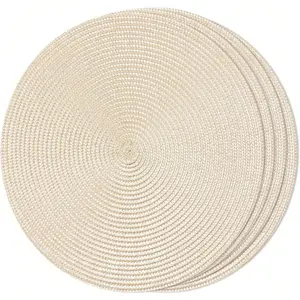 Woven Round Placemats Set, 15-Inch Washable Non-Slip Table Mats, Tableware, Ivory, Ideal for Dining Tables, Home Décor, Weddings