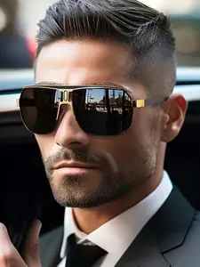 Unisex Square Large Frame Fashion Men Sunglasses - Alloy Frame,Comes with Glasses Case and Microfiber Cloth Accessories