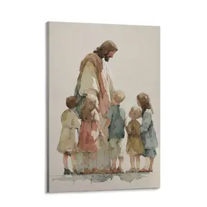 Jesus Wall Art Framed Jesus Pictures God and Girl Poster Prints Christian Children Canvas Paintings Christ Kid Poster Home Decor for Living Room