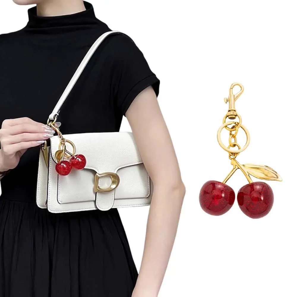 1pc Cherry Keychain, Bright Cherry Bag Charms, Sparkly Bag Charm, Fashion Bag Charms, Purse Charm, Fruit Bag Charm, Keychain and Clip - Glittering Resin&Metal Accents, Fit for Bags&Wallets
