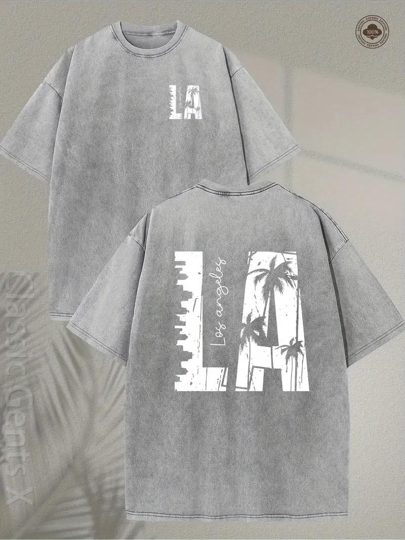 valentine shirts Men's Vintage Palm Tree Graphic T-Shirt - 230GSM Heavy Washed Cotton Short Sleeve Shirt, Double-Sided Retro California Beach Design for Streetwear, Outdoor & Travel, Loose Fit Casual Tee