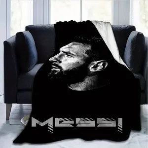 1pc Messi Football Pattern Flannel Throw Blanket - Soft & Versatile for Sofa, Bed, or Travel, Black with White Stylized Design, All-Season Cozy Comfort