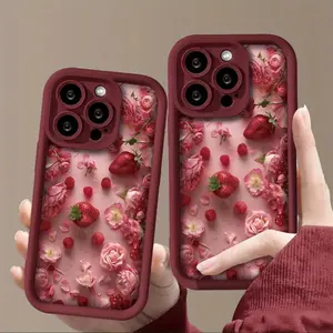 Sweet Pink Strawberry Rose Patterned Phone Case for Iphone 16 Pro Max/16 Plus/16 Pro/16/15 Pro Max/15 Plus/15 Pro/15/14 Pro Max/14 Plus/14 Pro/14/13 Pro Max/13 Pro/13/12 Pro Max/12 Pro/12/11 Pro Max/11 Pro/11/Xs Max/Xr/X/7 Plus/7 TPU Shockproof And Dirt-R