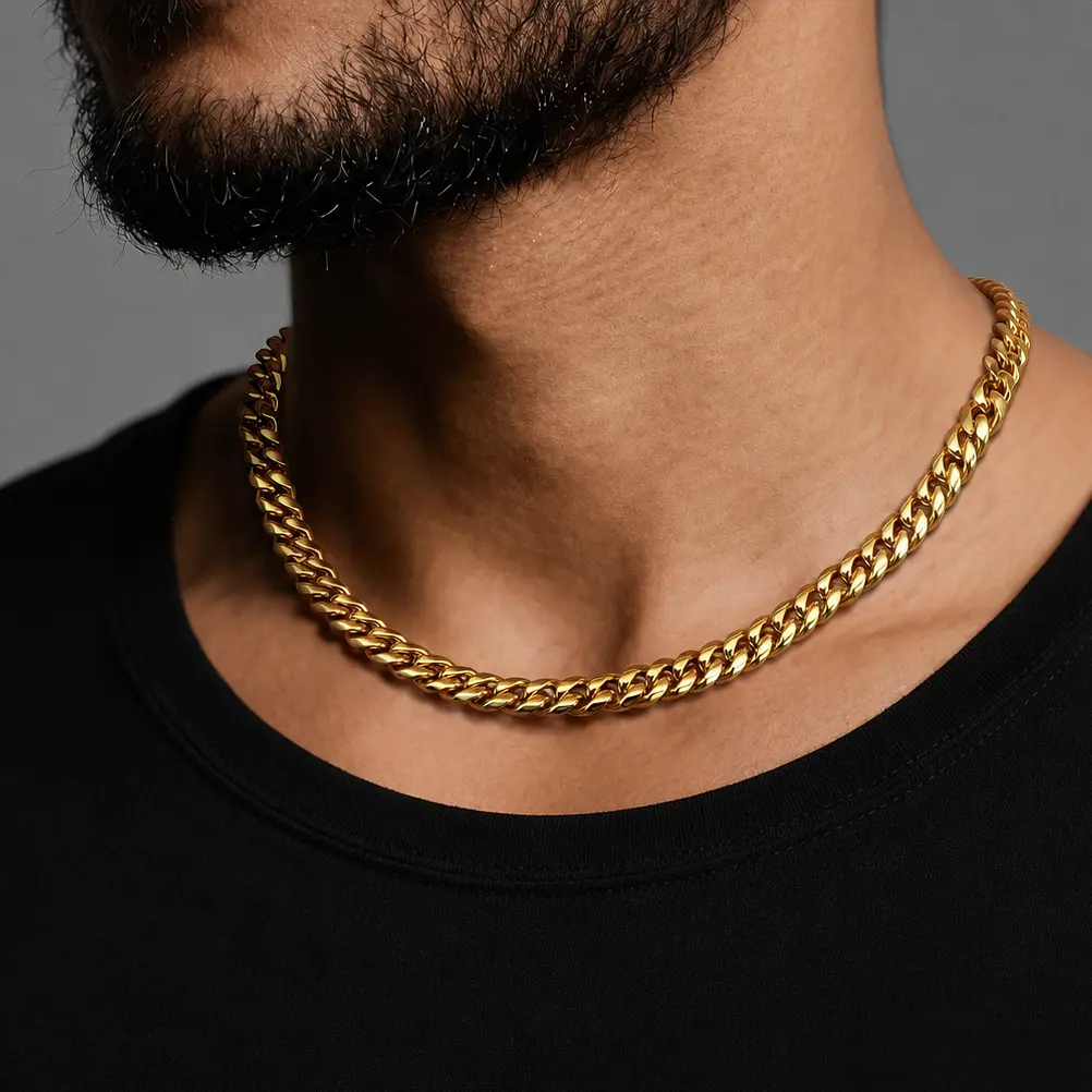 Unisex Stainless Steel Cuban Chain Necklace for Men and Women, 18k Gold Plated Curb Chain for Men 18-26 Inches