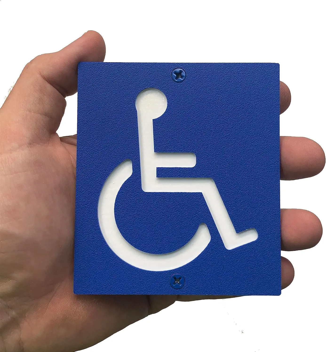 Handicap parking sign, small discreet post-mounted wheelchair ADA plaque 3.5” x 4” screws included Blue