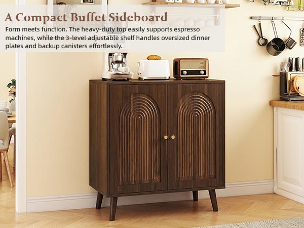 Giratree 31.5" Accent Storage Cabinet, Arched Fluted 2-Door Sideboard | Seamless arched fluted doors, adjustable shelf, soft-close hinges, tapered solid wood legs for versatile room storage