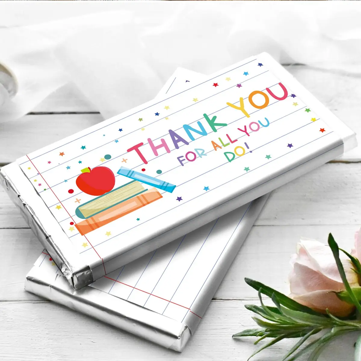 10 Sheets Teacher Appreciation Chocolate Bar Wrapping Paper, Gift Wrapped, Gift Wrapping Supplies, Thank You Labels, End-Of-Year Gift Stickers, Student-To-Teacher Chocolate Stickers, Thank You Gifts