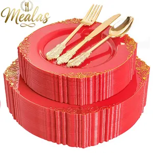 100pcs Plastic Plates Set, Classic Round Design, Suitable for Multiple Guests, Perfect for Weddings, Parties, Birthdays, Travel