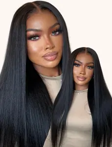 Super Double Drawn 5X5 HD Lace Natural Black Colour Straight Raw Hair Glueless Wigs 200% Density 100% Human Hair Glueless Wig 20-30 Inches