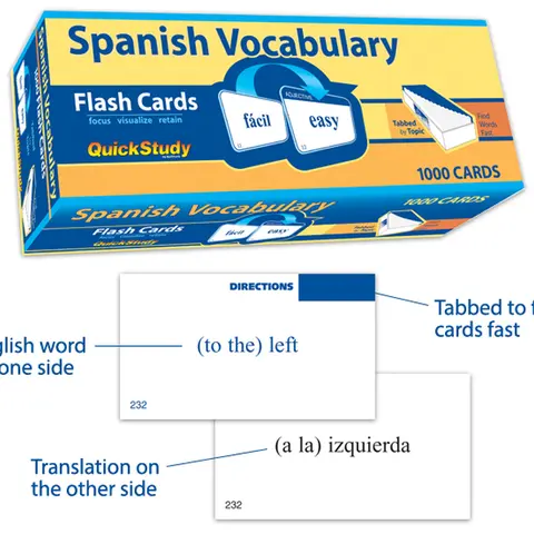 Spanish Vocabulary 1000 Flash Cards: a Quickstudy Reference Tool Language Learning Flashcards campingessentials Flashcards For Studying