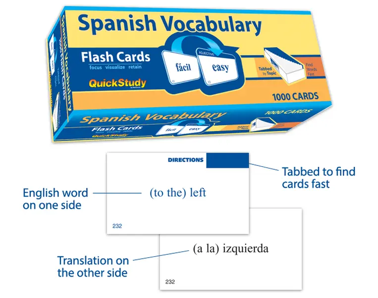 Spanish Vocabulary 1000 Flash Cards: a Quickstudy Reference Tool Language Learning Flashcards