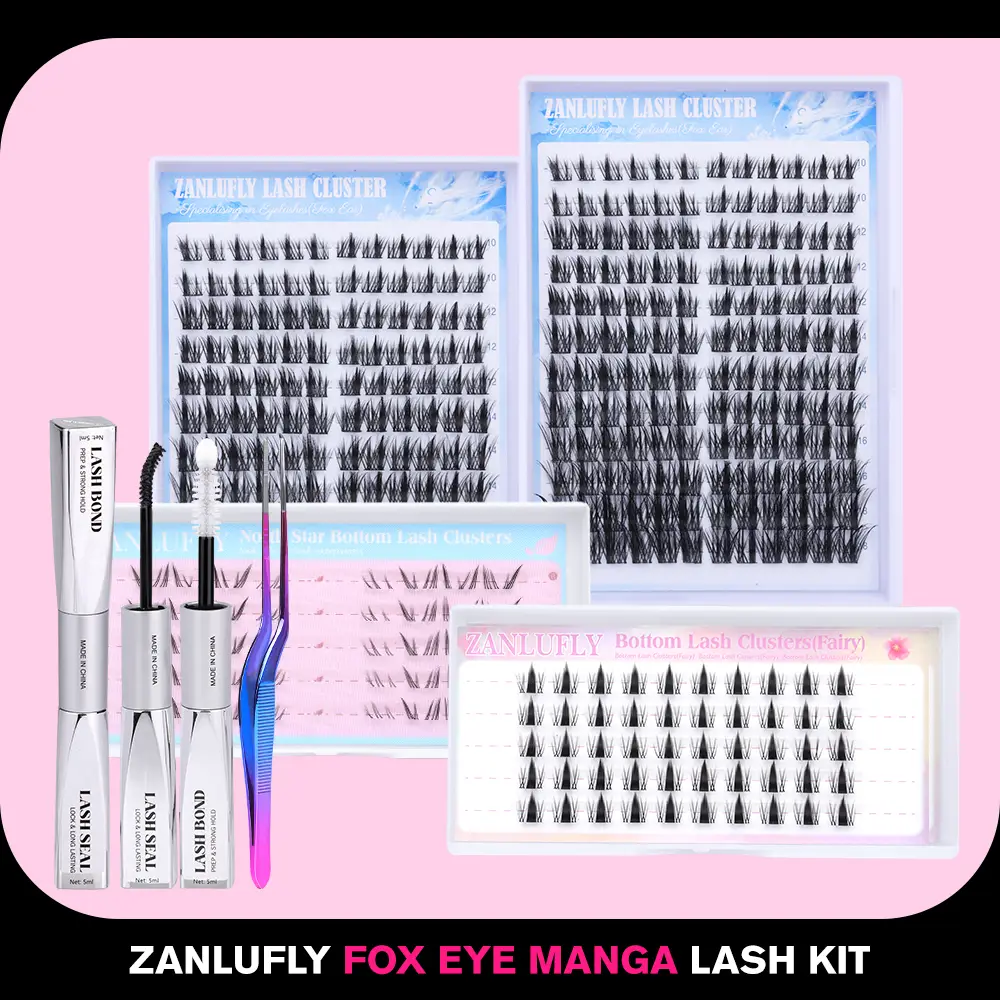 zanlufly Lash Extension Kit Fox Eye Lash Clusters Manga Cat Eye Lash Extensions C Curly Anime Lash Extension Kit Comestic Makeup FallFreshness Diy V