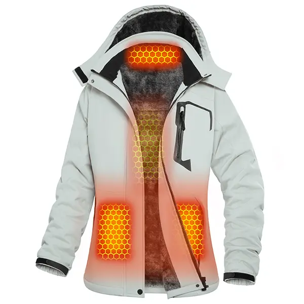 Wulcea Lady's Classic Graphene Heated Jacket - Female Size Long Sleeve Hooded Water & Wind Resistant Hardshell Coat, Rechargeable 12V 18400mAh Battery-Included Heating Pack Sports Outerwear, Machine Washable