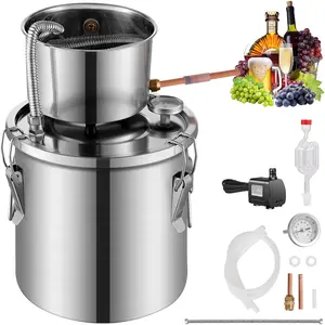 TikTokShopBlackFridayVEVOR Alcohol Still, 3 Gal / 11.4 L Stainless Steel Water Alcohol Distiller with Coil Cooling, Home Brewing Refining Fermentation Kit with Dual Display Thermometer, for Wine Whisky Brandy, Silver