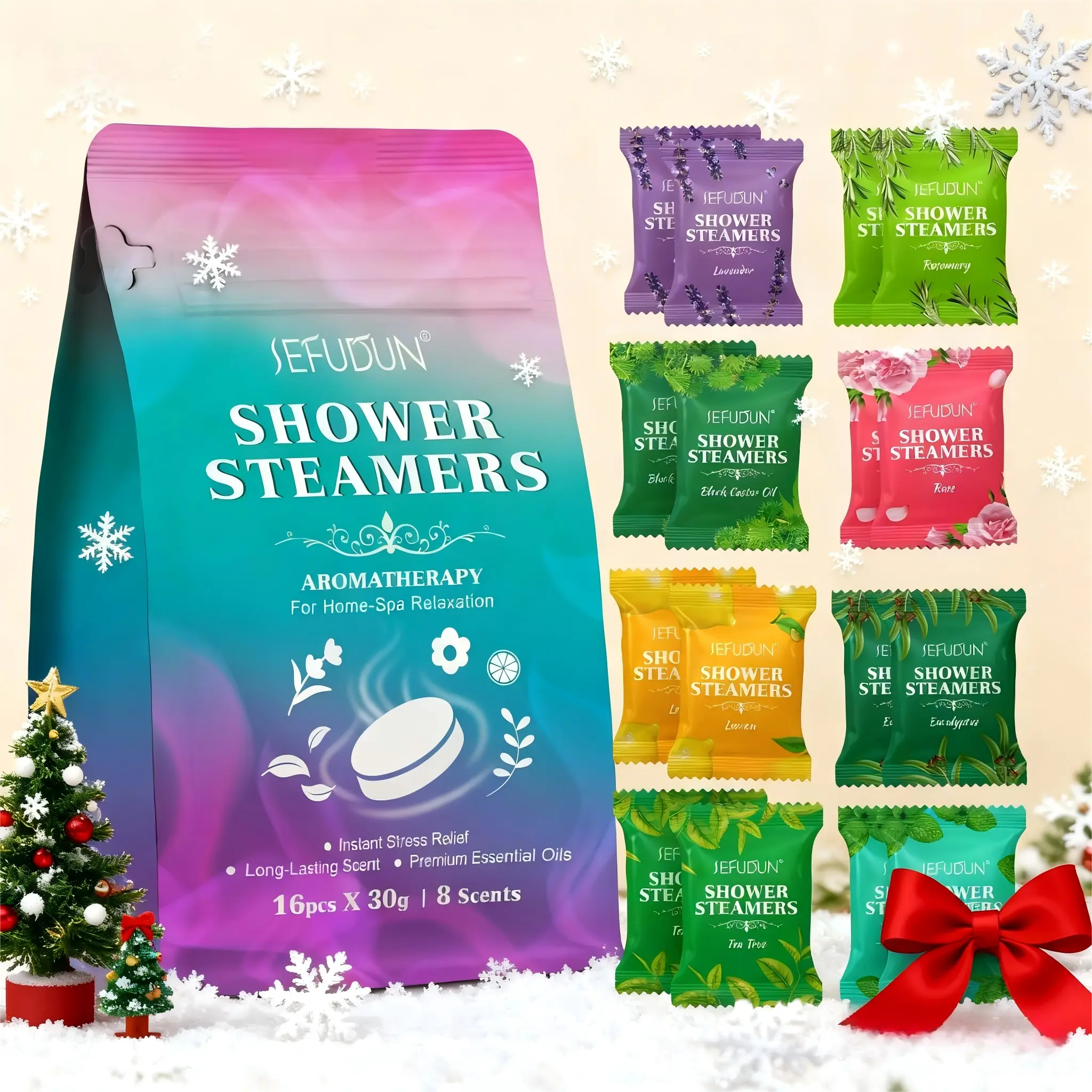 Christmas Sefudun Bath Steam Showerer 16pcs, Moisturizing Bubble Cleansing Tablets, Long-Lasting Aromatherapy, Spa Experience Gift for Women