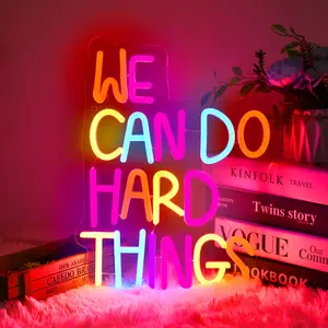 Dimmable LED Neon We Can Do Hard Things Sign USB Powered Night Light for Classroom Game Room Bedroom Living Room Party Decor Kids Safe Acrylic Material Modern Mood Lighting
