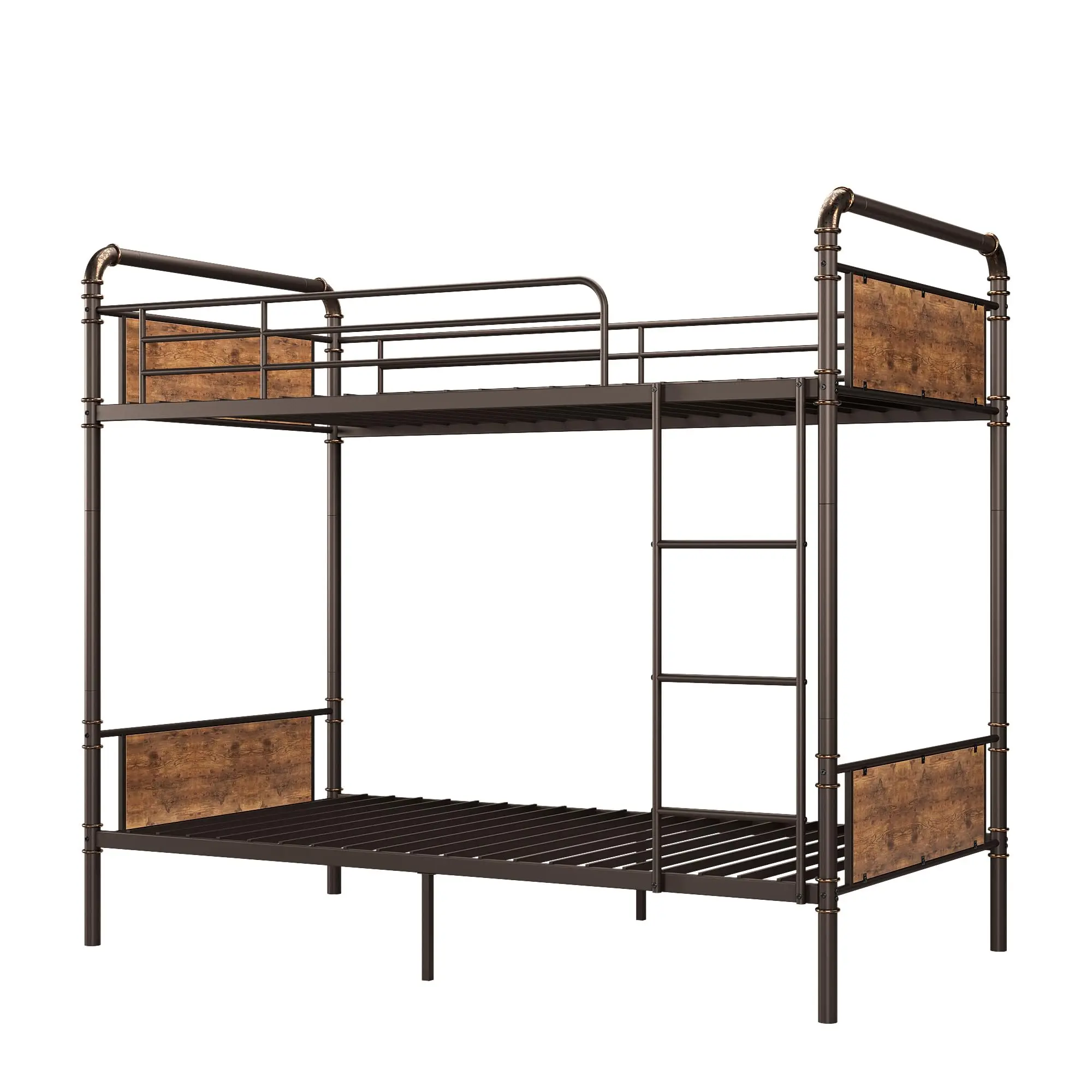 Garvee 2 IN 1 Heavy Duty Metal Bunk Bed Twin Over Twin with Guardrails & Ladder, Convertible Loft Bed Frame, Noise-Free, Easy Assembly, No Box Spring Needed, Available in Brown and Black