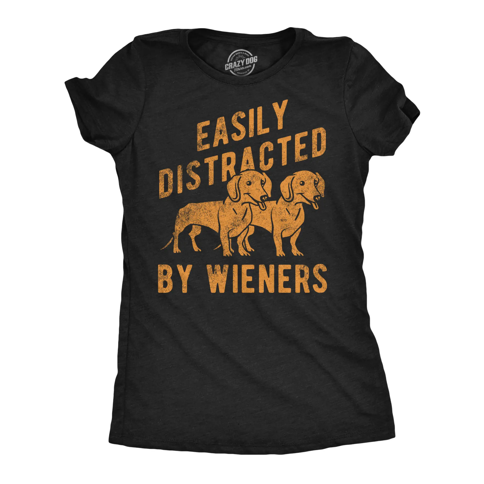 Womens Funny T Shirts Easily Distracted By Wieners Sarcastic Puppy Graphic Novelty Tee for Ladies Funny Womens T Shirts Cute Vintage Fashion Casual Ladies T-Shirt Gift Sarcastic Tops for Women Funny Dog Top Black -