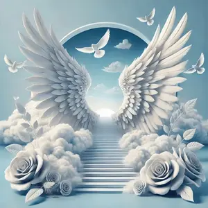 1PC 5D diamond painting 2D flat printing Angel Wings Diamond Painting Kit for Adults DIY with Clouds Stairway Dove Design Home Wall Decor Gift 5D Embroidery Craft Supplies Full Drill Round Diamonds