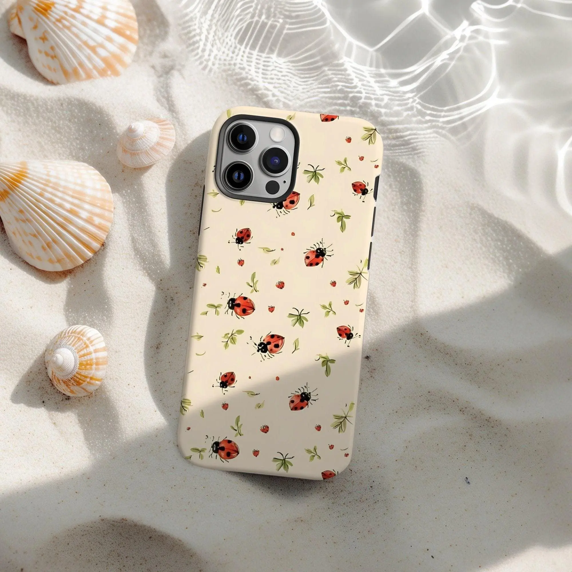 Watercolor Ladybug Shockproof Smartphone Case - High-Quality Craftsmanship Cellphone Accessory, Cute Spring Garden Cover for iPhone 15,14,13,12 Pro,11 Pro Max,8 Plus,X,XR,XS Devices, Casing