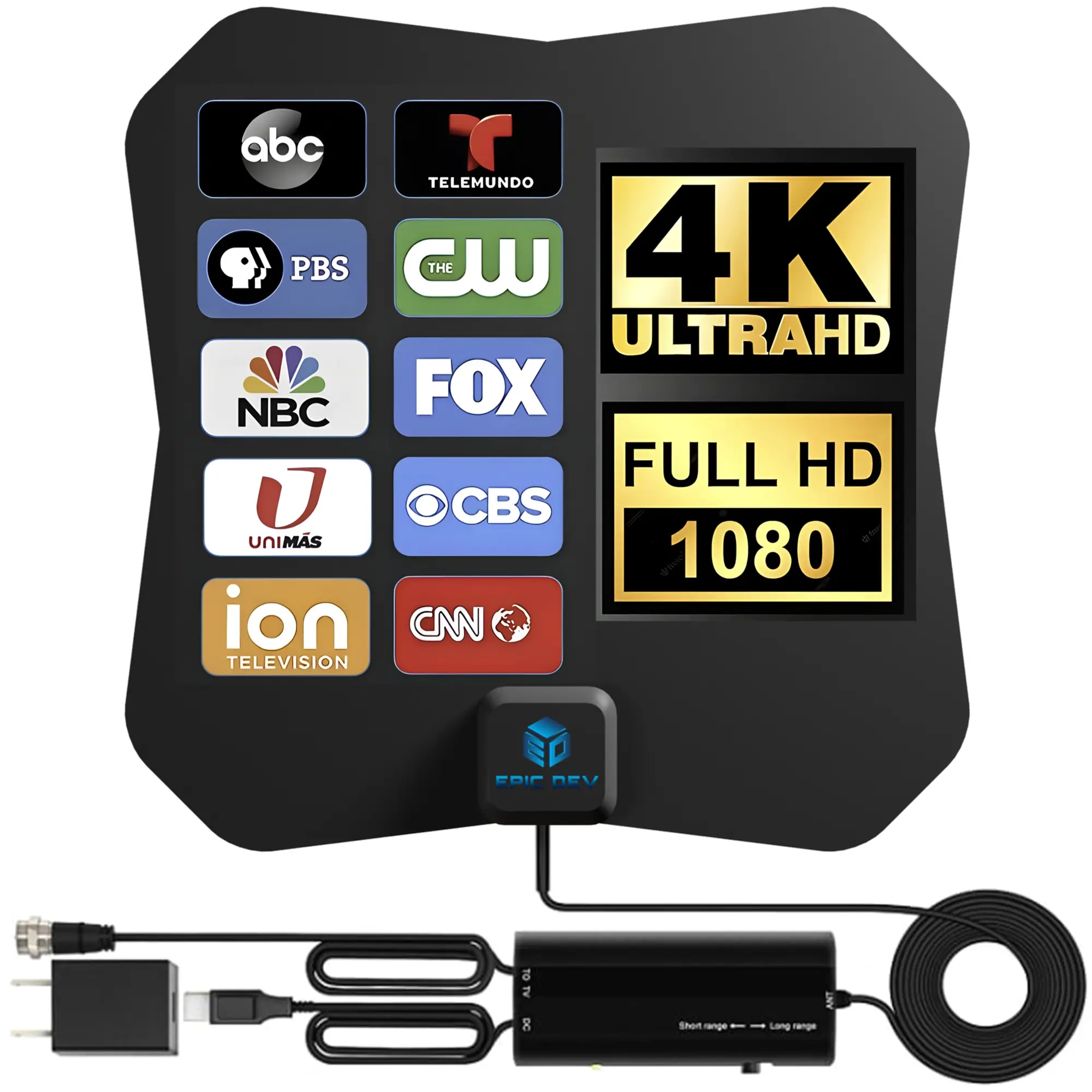 TV Antenna for Smart TV, Indoor Digital TV HD Signal Amplifier for Local Channels, Long Range Reception, Support 4K 8K HDTV 1080p Fire Stick All TVs