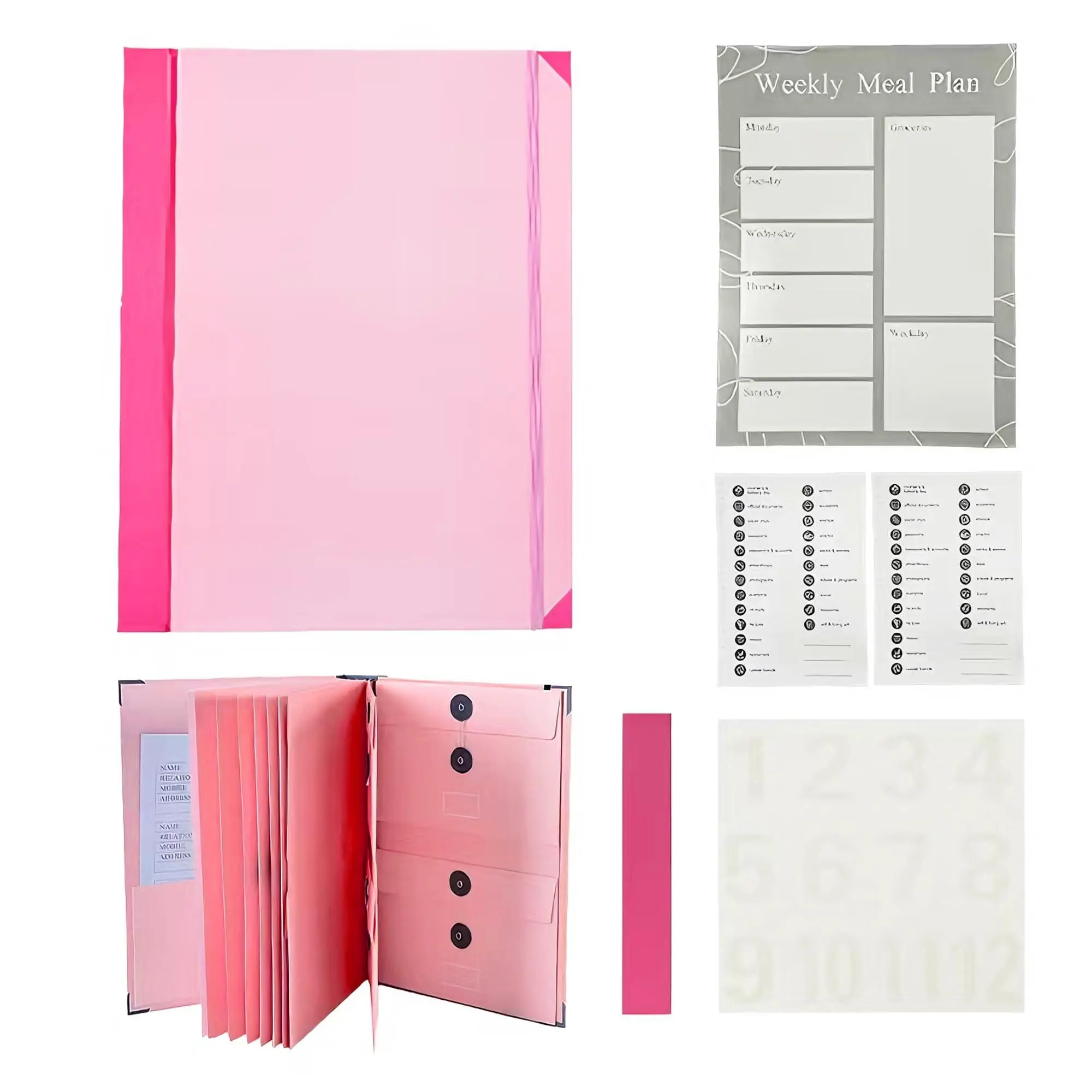 Pink Expandable Accordion Fold File Folder Organizer - A4 Letter Size, 10-Pocket Document Holder with Elastic Closure and Labels