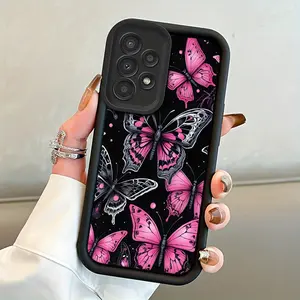 Beautiful and Elegant Pink Butterfly Art Pattern Phone Case, TPU Shockproof Full Protection Case, Suitable for Samsung S21/22/23/24/25/NOTE20 PLUS ULTRA FE A13/14/15/16/17/33/34/35/36/52/53/54, Ideal Gift for Friends and Family, T336