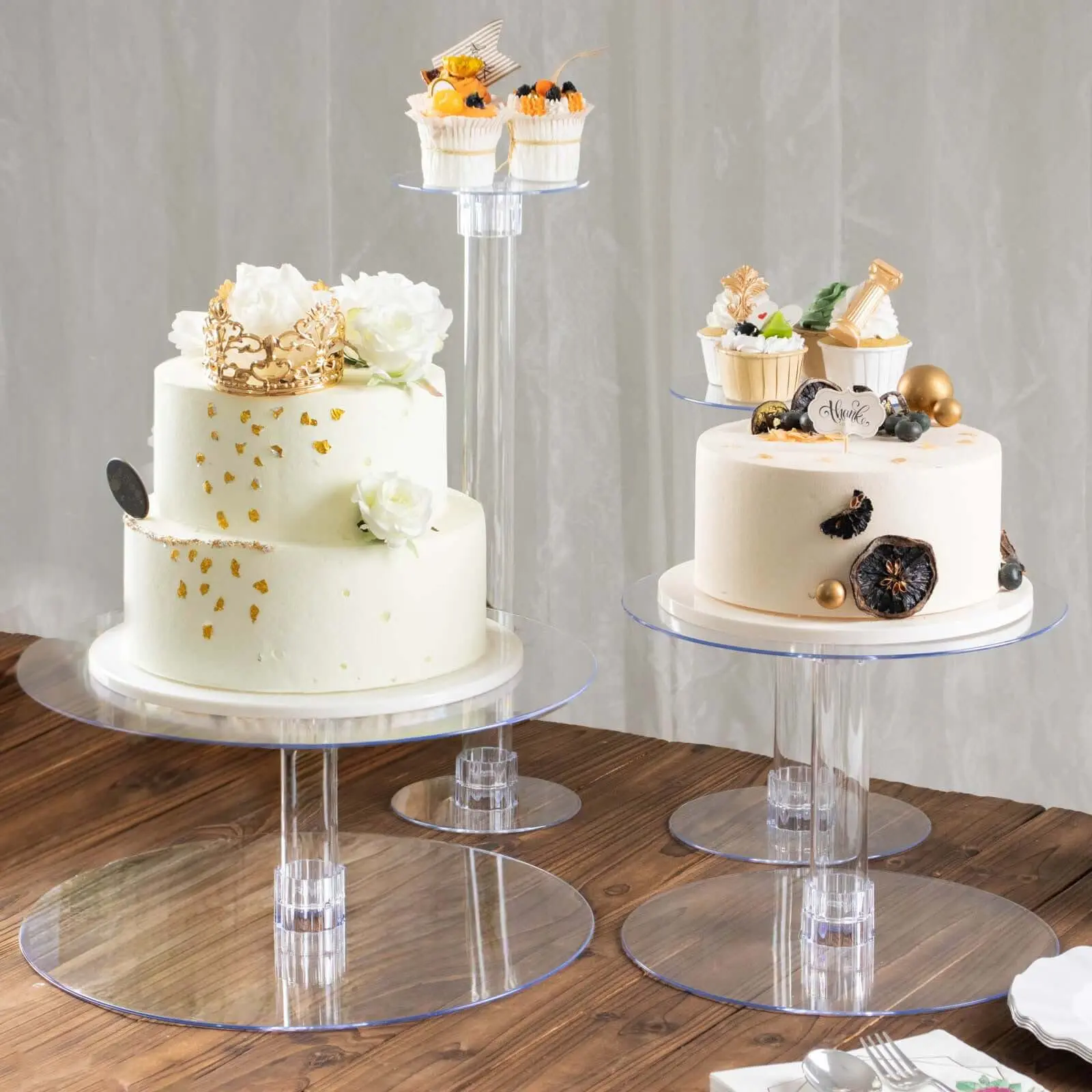 4-Tier Acrylic Round Cake Stand Set Assorted Sizes Clear - Sleek Versatile Cupcake Holder Dessert Display Pedestal for Stylish Pastry & Dessert Tables