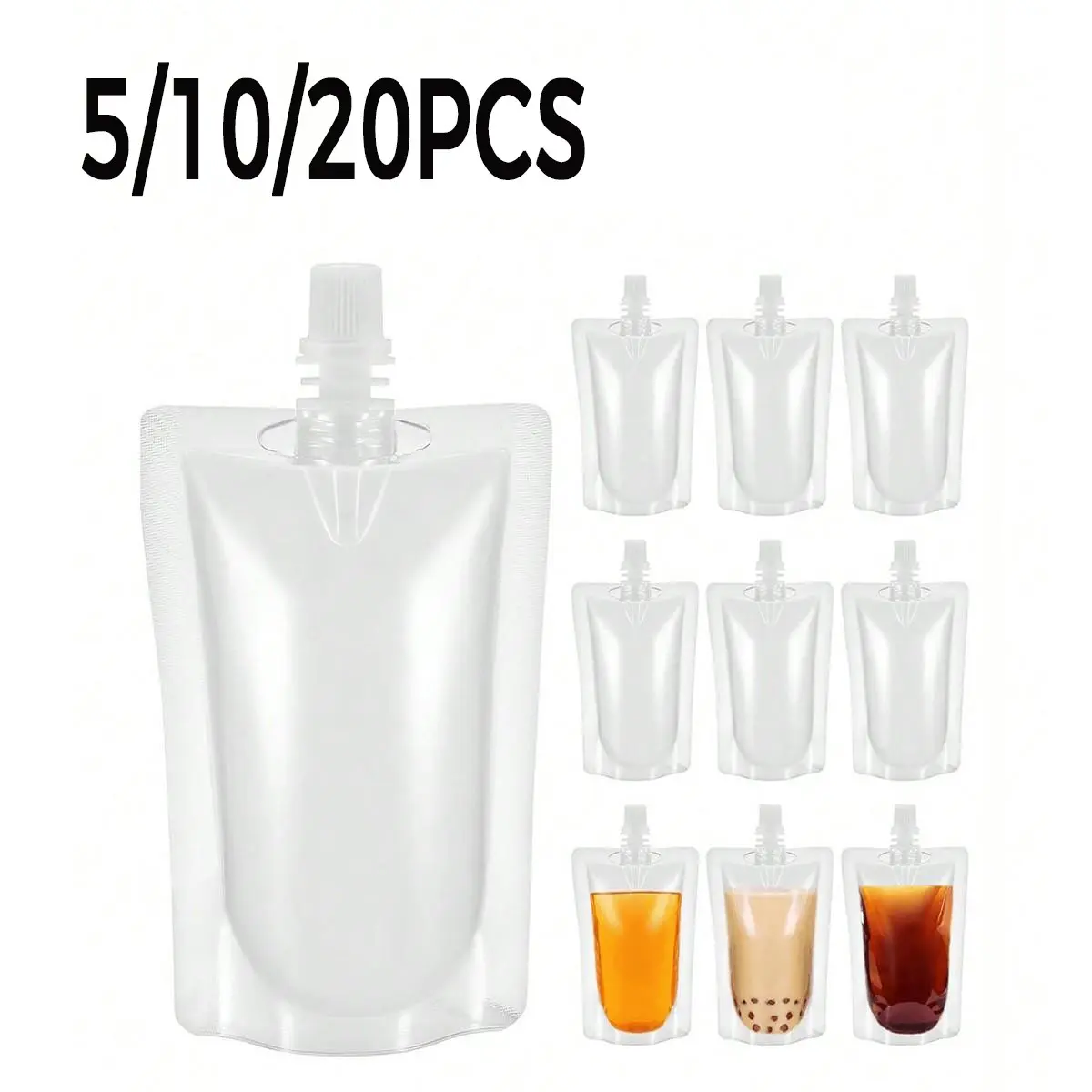 Reusable Transparent Drink Bags, 5/10/20 Pack, Plastic Water Bottle Pouches, Sealed Portable Containers, Beverage Protector, Ideal for Travel, Camping, School Supplies