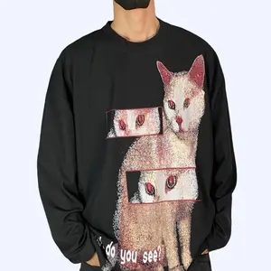 Evil Cat Thermal Men’s Hoodie Sweatshirt Pullover Best Friend Casual Crew Neck What Do You See Design