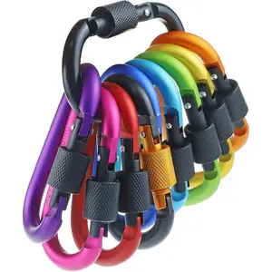 10 Pack Aluminum D Ring Key Rings Hiking Clips Locking Carabiner for Hiking Camping Fishing and Outdoor Use,Clips with Screw Gate Multicolored