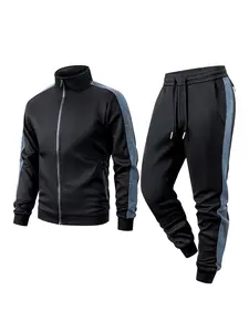 Men's casual sports set with hoodie, featuring side panel design, comfortable and loose two-piece sweatshirt and pants combination for spring and autumn, modern trendy everyday wear, including a stylish hoodie and loose joggers. Casual solid color hoodie,